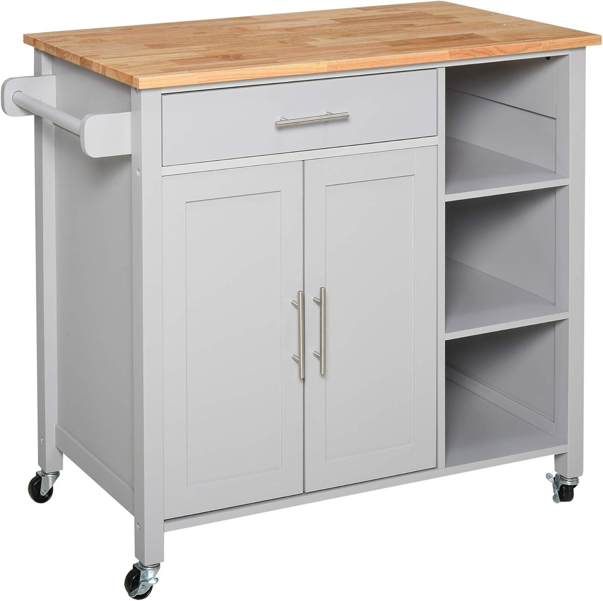 Grey Wooden Rolling Kitchen Storage Island with Drawer R89538