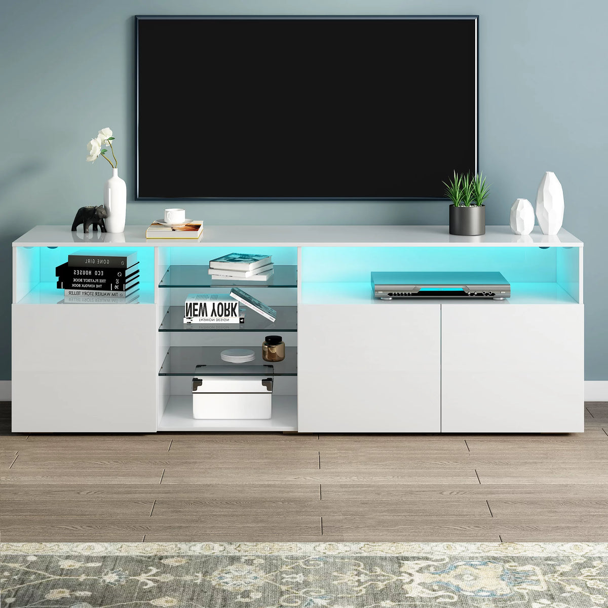 White High Gloss TV Cabinet with LED Lights Y6886