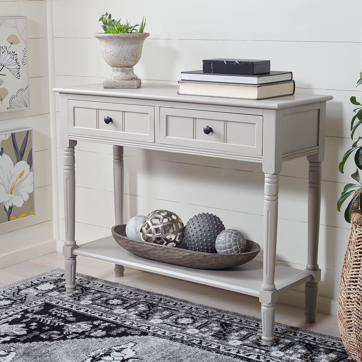 Vintage Grey 2-Drawer Console Table O300
