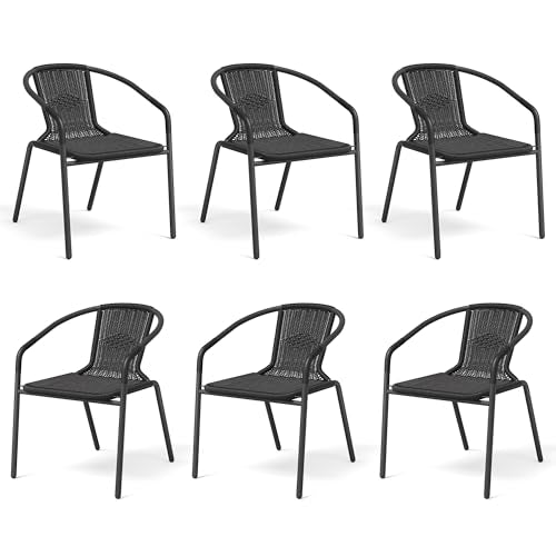 Black Wicker Stackable Dining Chairs Set of 6 Q503830
