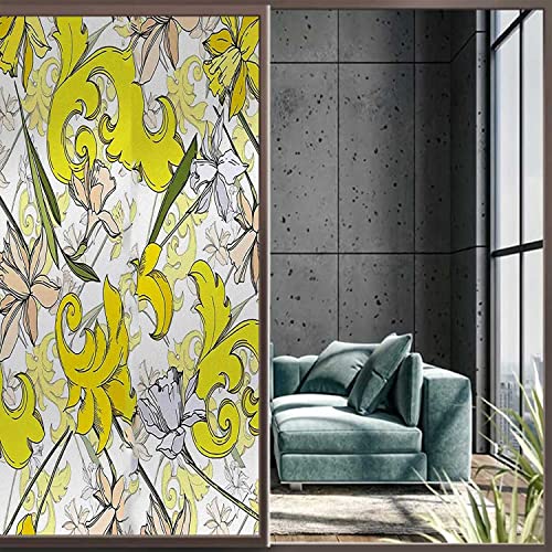 Floral Yellow Window Privacy Film, 17.7 inch by 23.6 inch C109