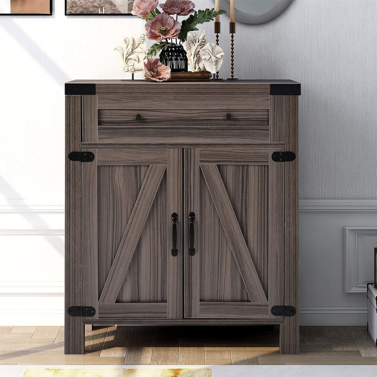 32 Farmhouse Barn Door Wood Accent Chest with Drawer D5795