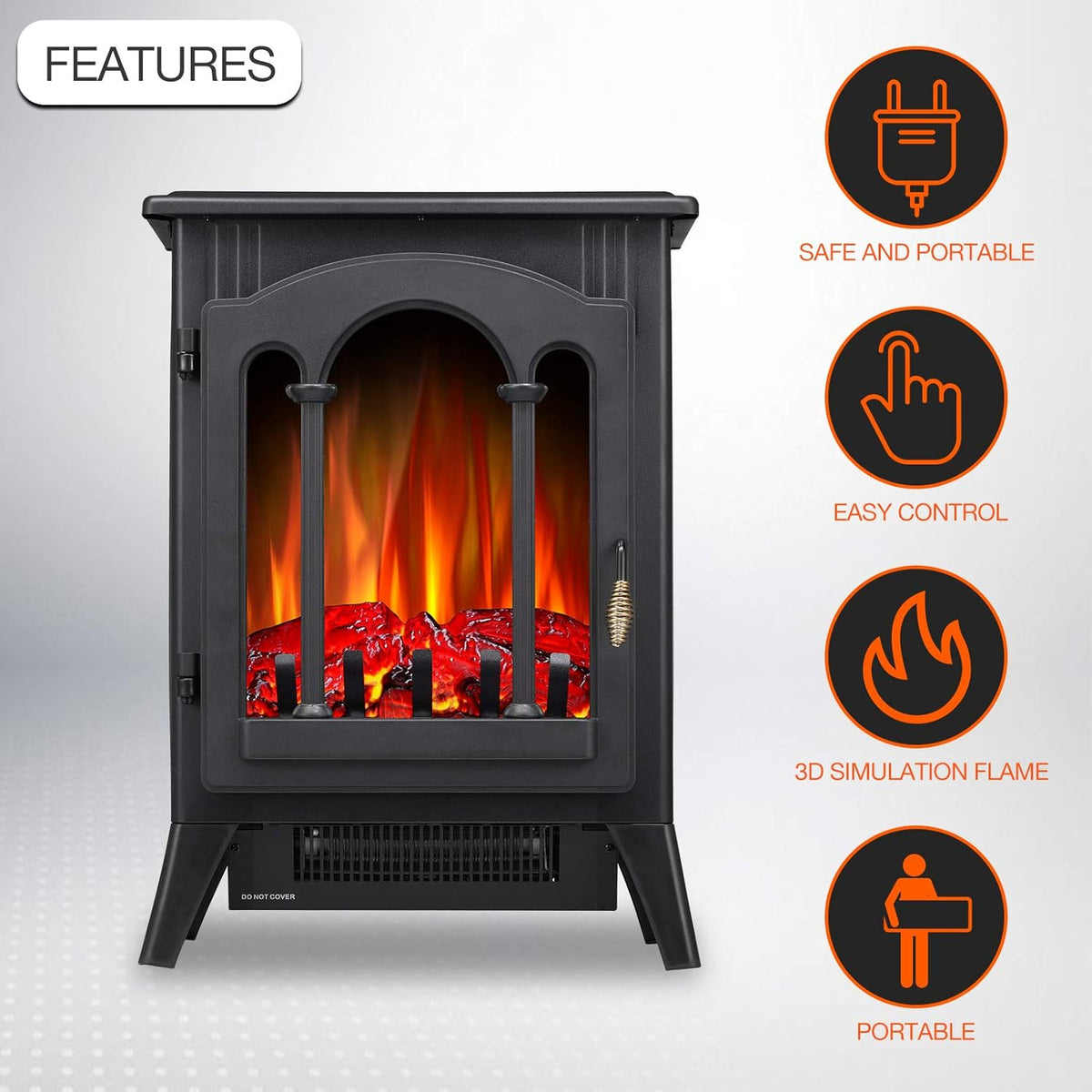 3D Infrared Electric Fireplace Stove, Freestanding Fireplace Heater, 1000W/1500W (16 Inch) N496349