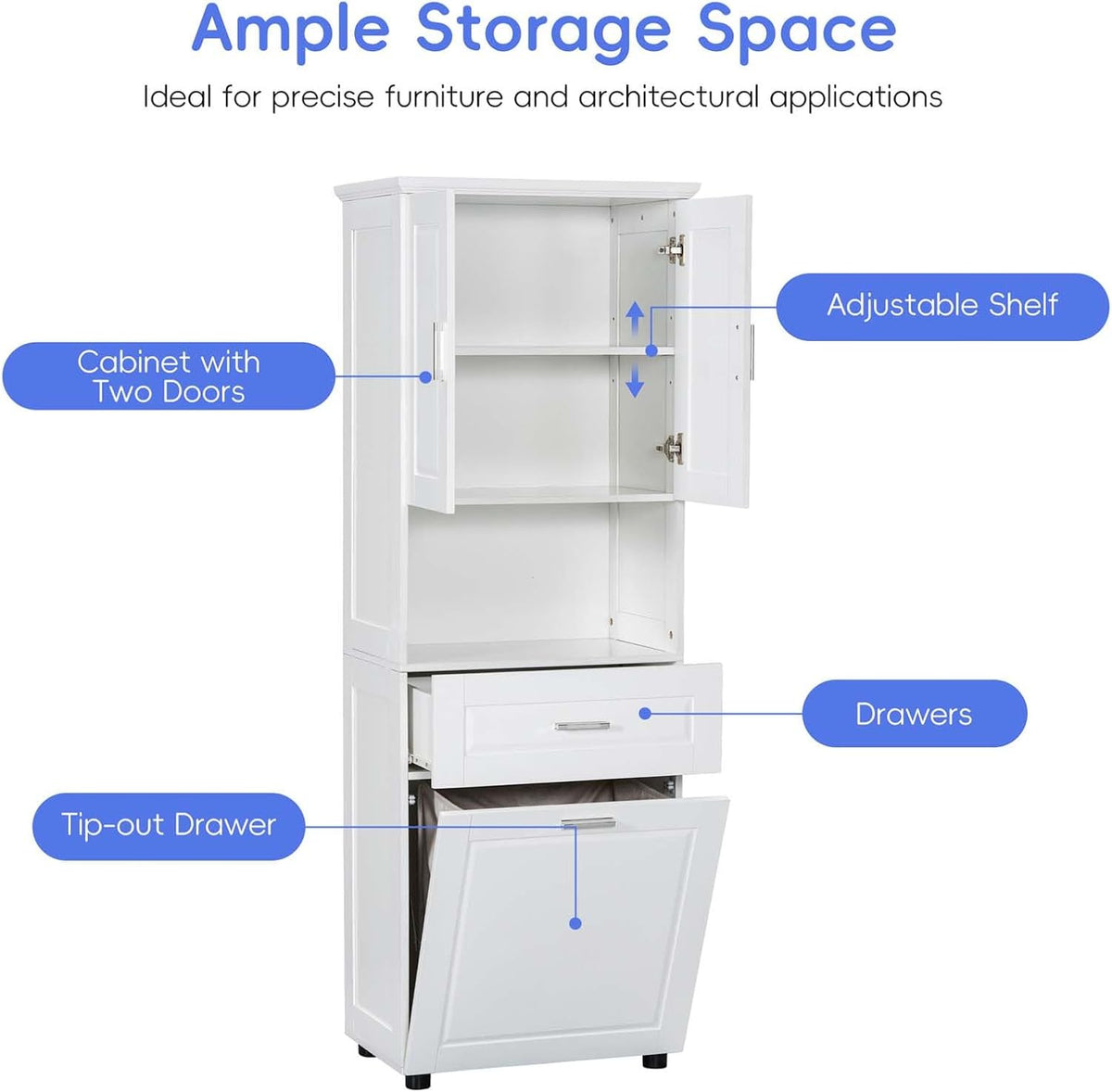 70" Tall Tilt Out Laundry Hamper Cabinet with 2 Doors and Adjustable Shelf R78664