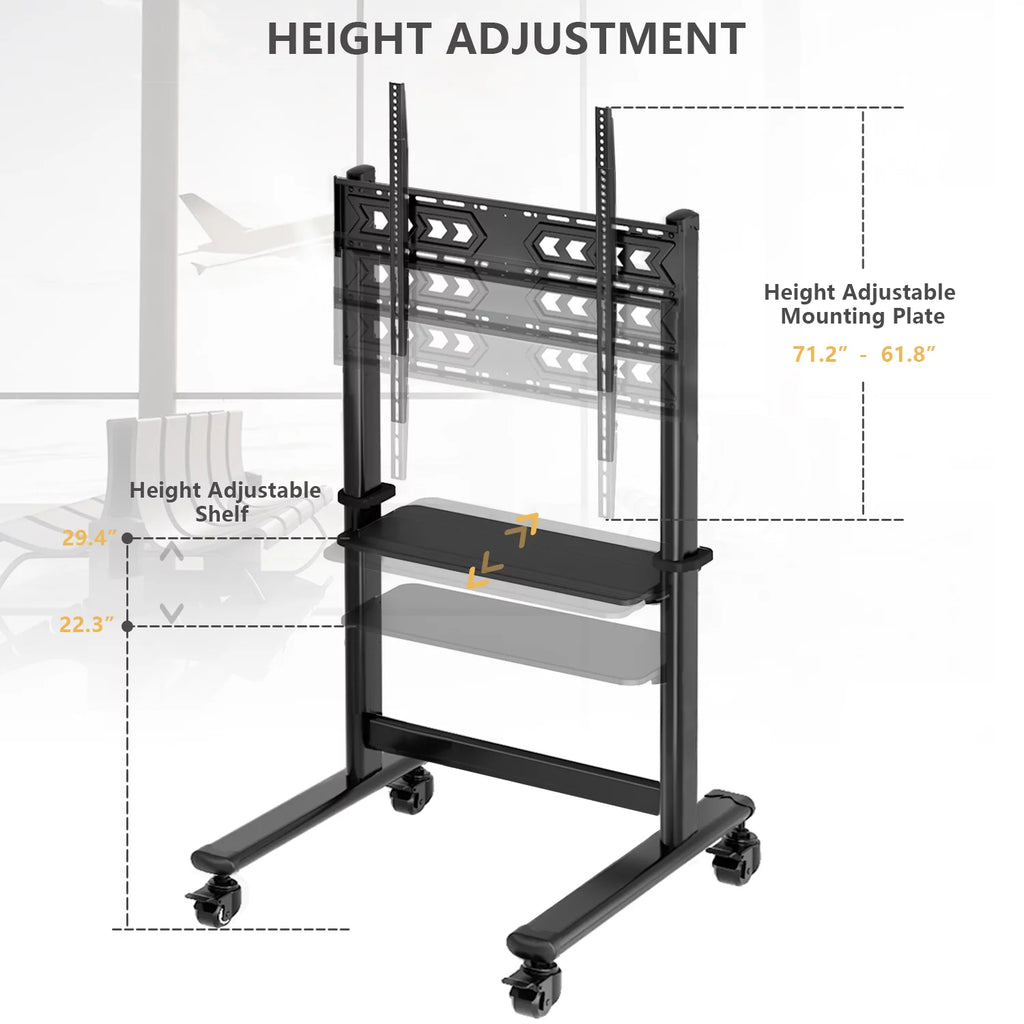Black Rolling Mobile TV Stand for 55 to 90 inch Flat Screen TVs X51463