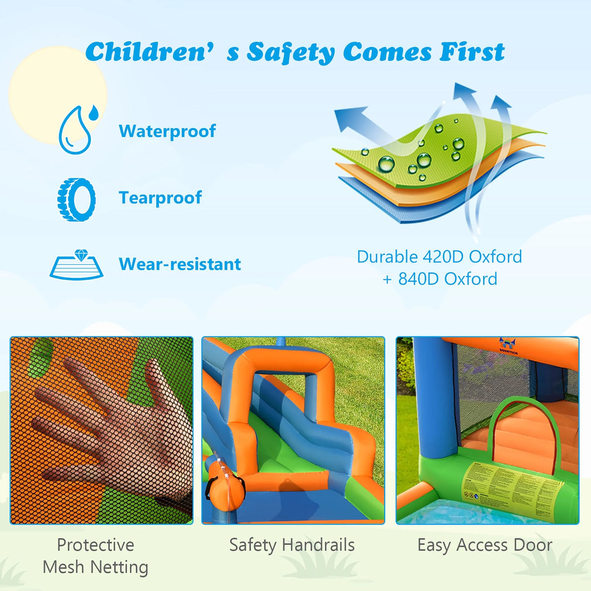 Inflatable Water Slide Bounce Castle with Dual Climbing Walls and 735W Blower W92393
