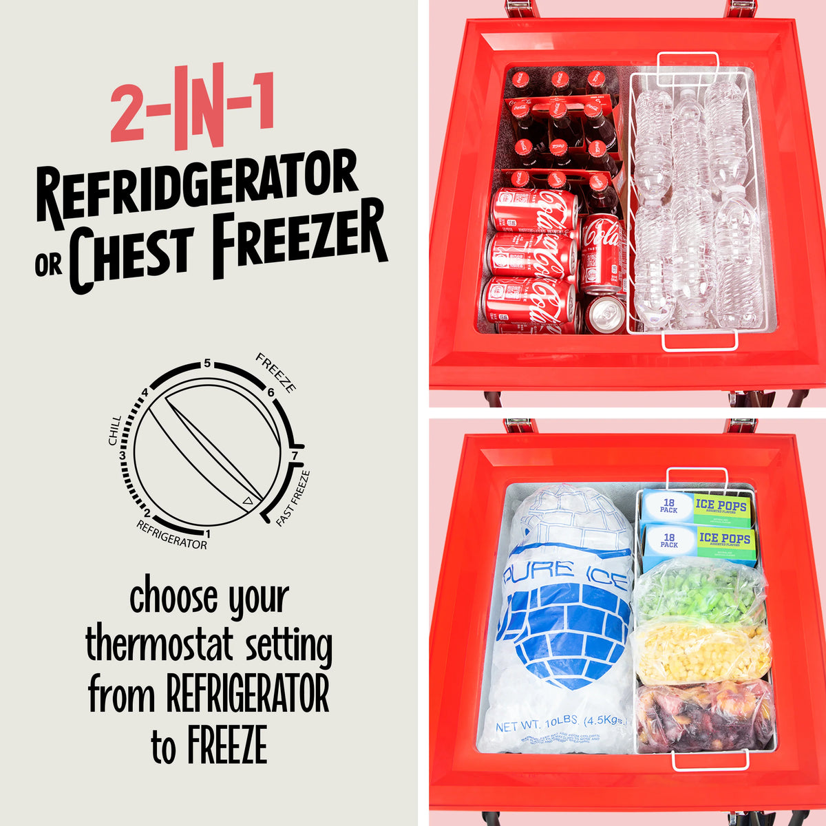 Red 3.5 Cu.Ft. Refrigerator & Chest Freezer F839
