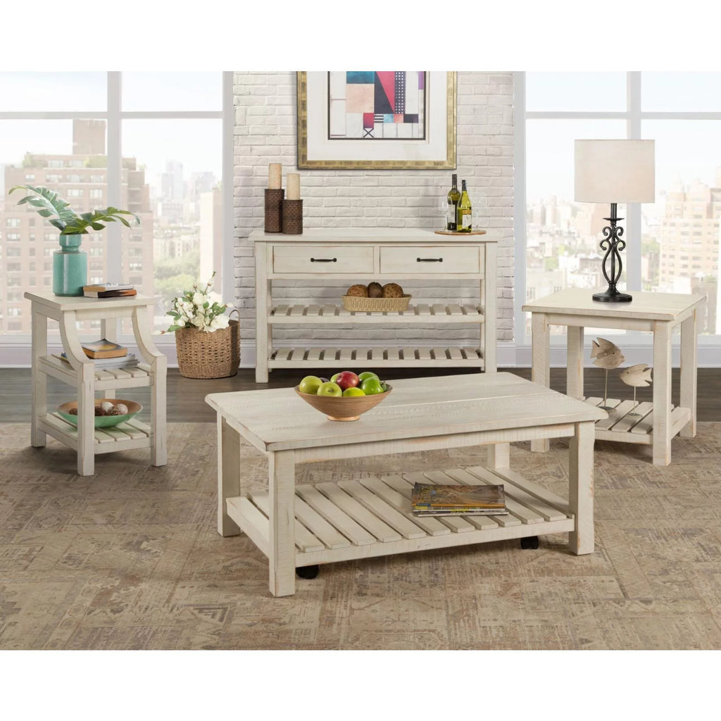 Antique White Solid Wood Chairside Table with Power A374835