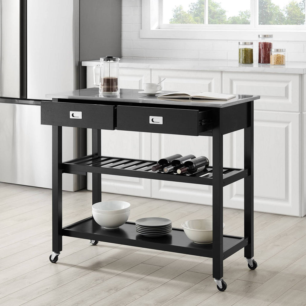 Black Stainless Steel Top Kitchen Island Cart M543