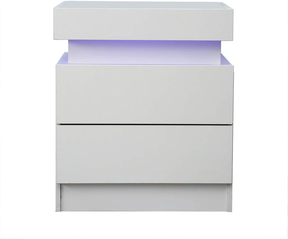 White 2 Drawer LED End Table O62847