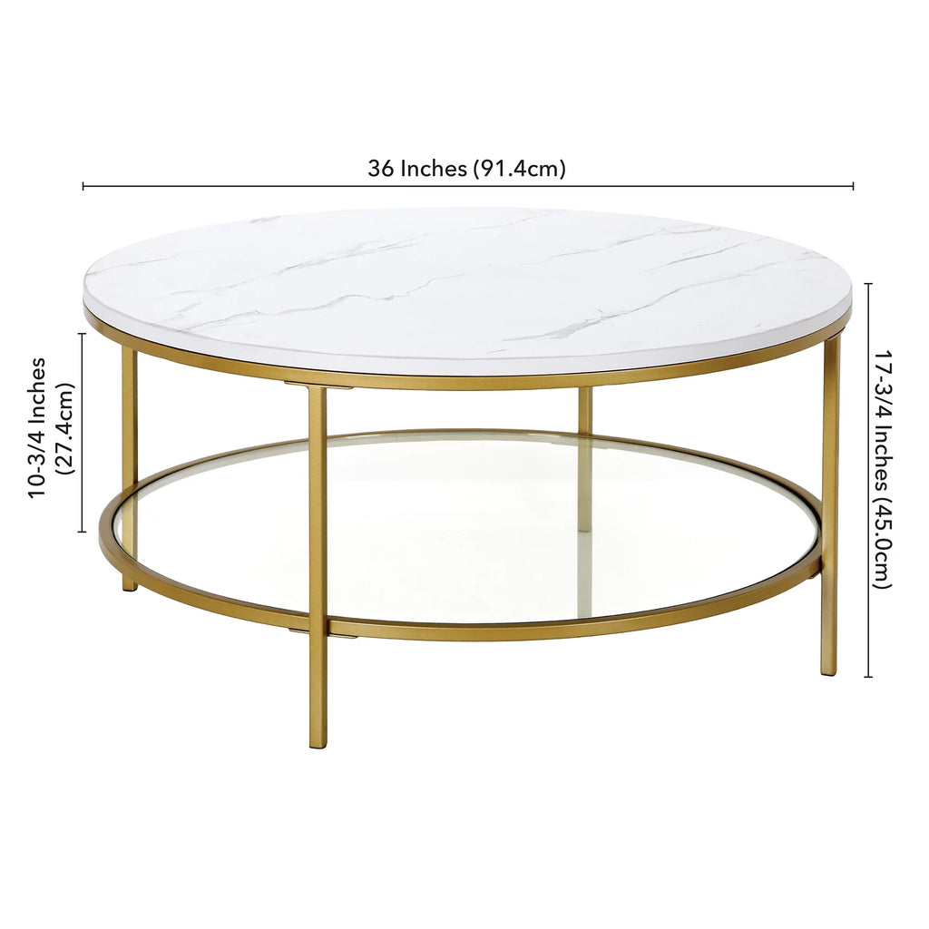 36" Wide Round Coffee Table with Faux Marble Top S820