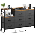 Black 8 Drawer Fabric Dresser with Wooden Top W884