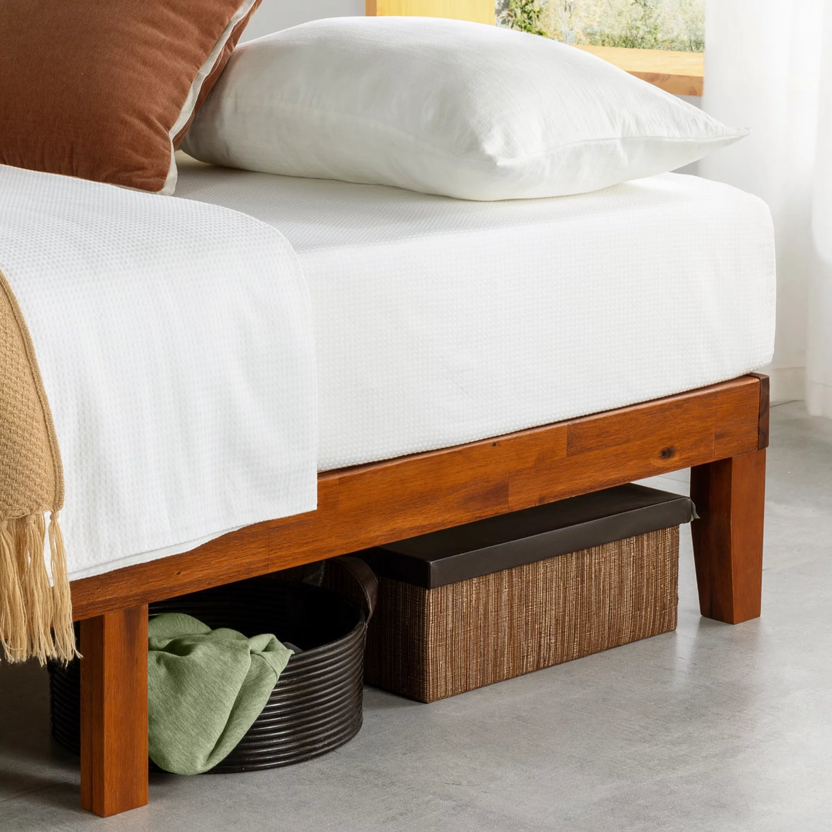 12" Solid Wood Platform Bed with Wooden Slats, Queen, Cherry P3097
