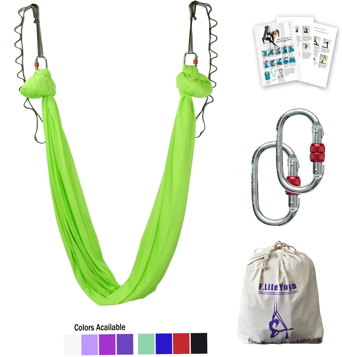 Aerial Yoga Hammock 5.5 Yards Aerial Silk Fabric Yoga Swing with Daisy Chain, Carabine R40155