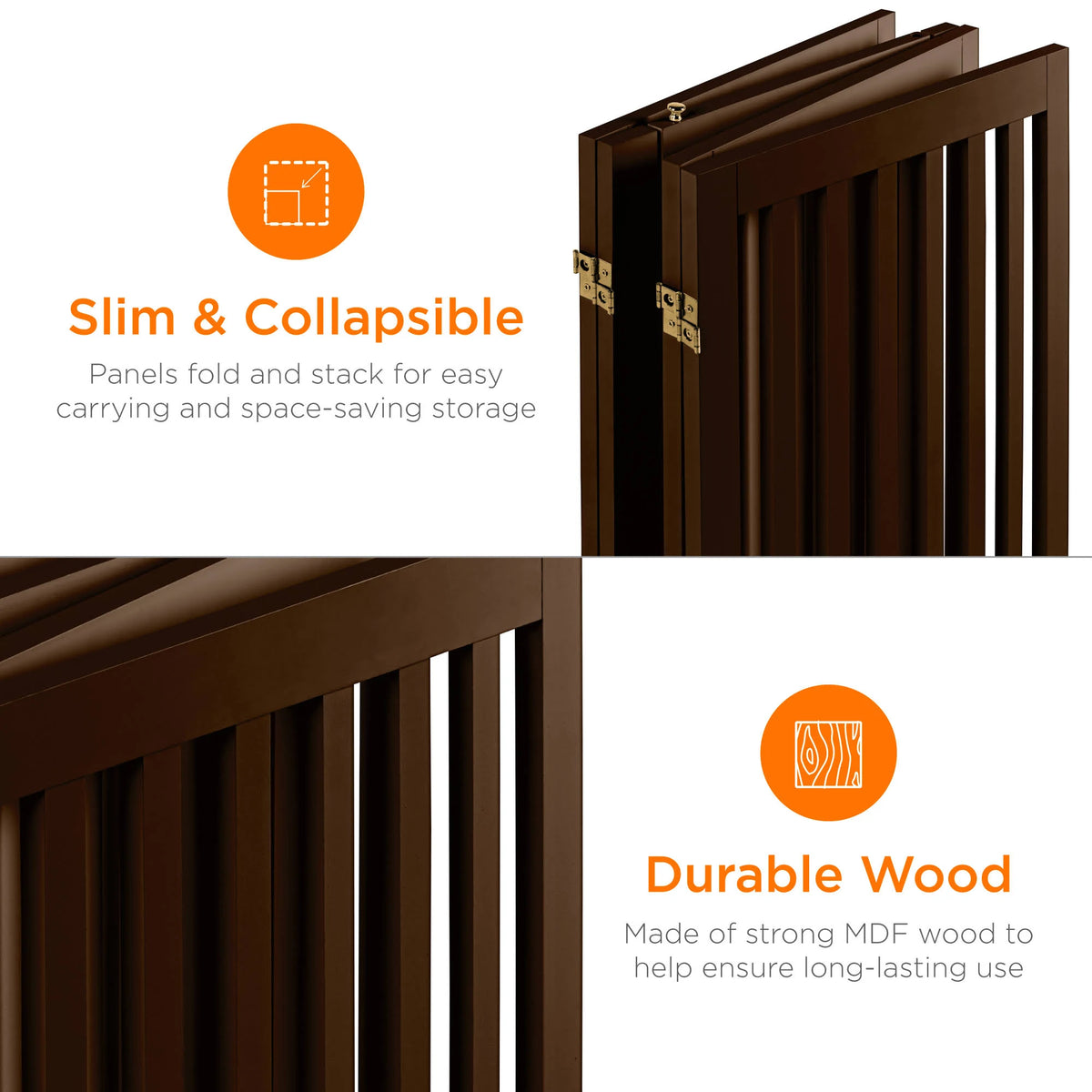 Espresso 4-Panel Freestanding Wooden Pet Gate with Walk Through Door S84487