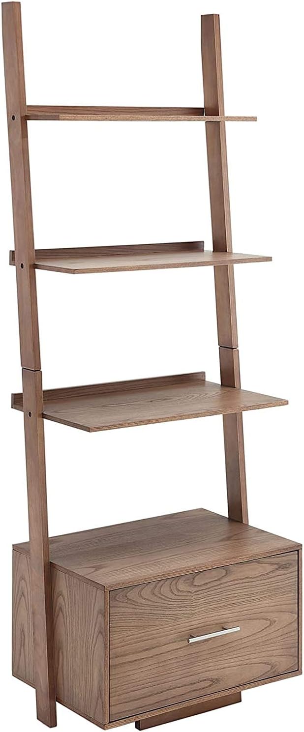 Dark Walnut Ladder Bookcase with File Drawer B834875