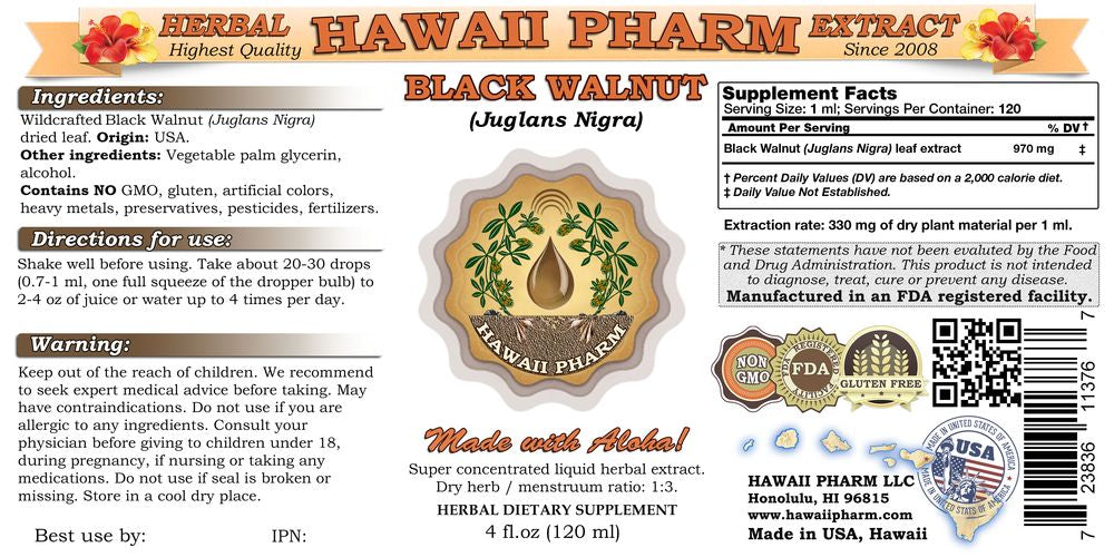 Black Walnut Organic Dried Leaves Liquid Extract Herbal Supplement 2 oz L438018