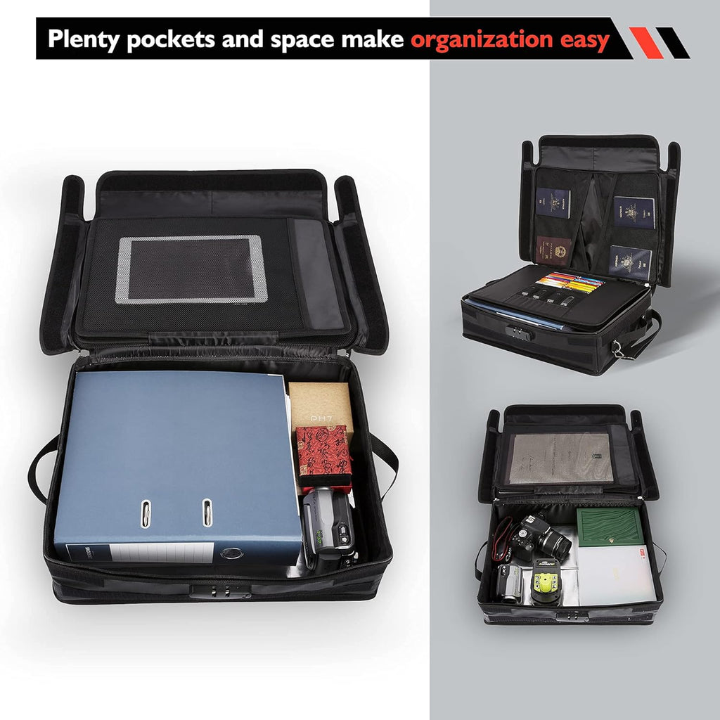Fireproof Document Organizer Bag with Lock, 3-Layer File Storage Box, Waterproof File Holder, 17.5 x 13 x 5” Y7734