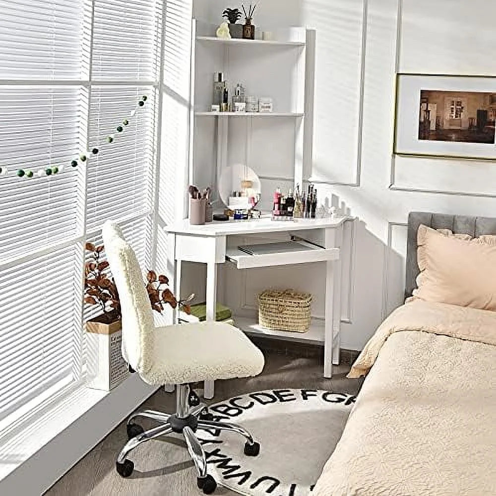 White Corner Computer Desk with Hutch and Shelves G89325