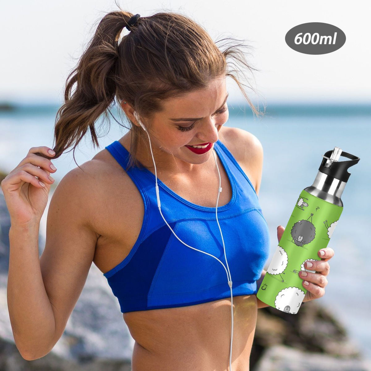 Green Stainless Steel Insulated Water Bottle with Straw Lid A4138
