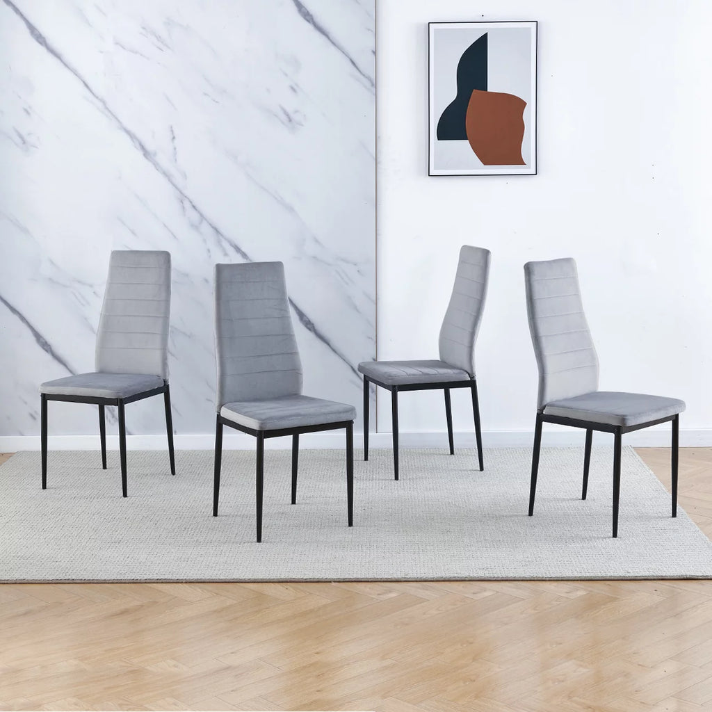 Set of 4 Gray Velvet Upholstered Dining Chairs E7283
