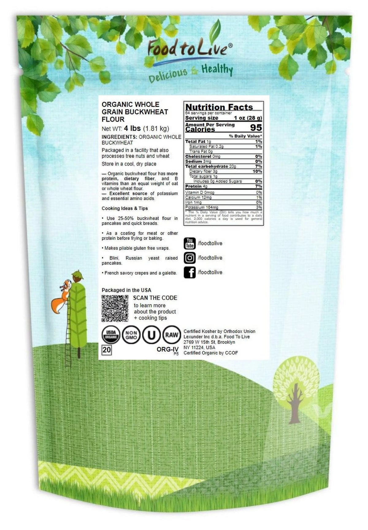 Organic Whole Grain Buckwheat Flour, 4 Pounds U8664