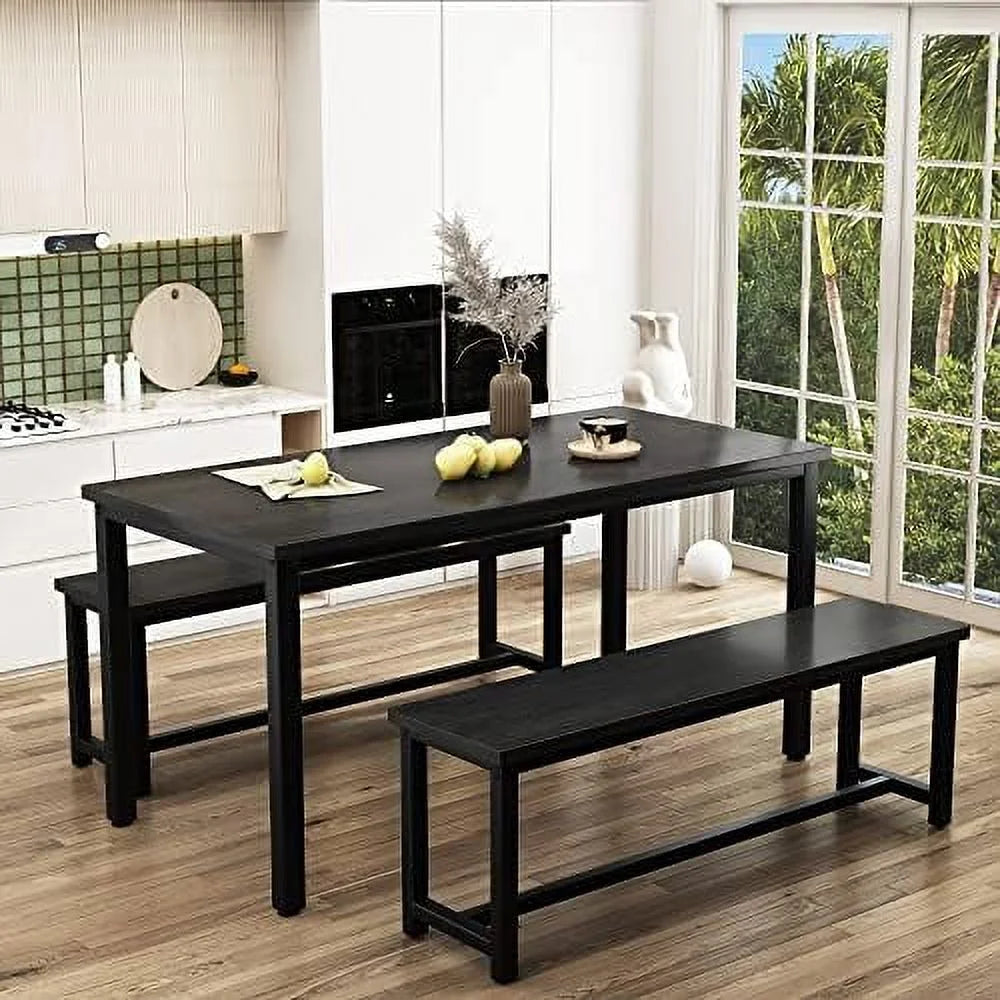 3 Piece Dining Table Set with 2 Benches V786