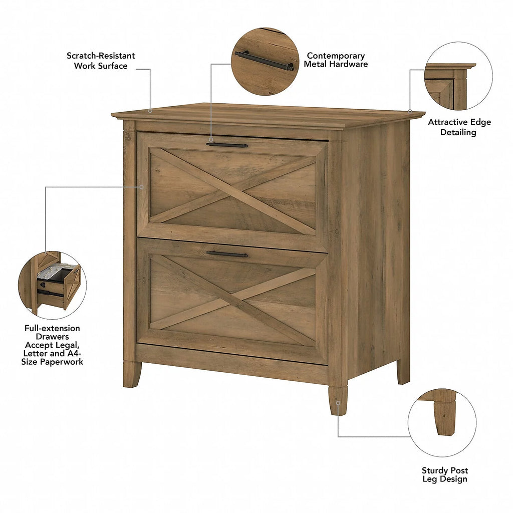 L Desk with Lateral File Cabinet in Reclaimed Pine Engineered Wood S2696