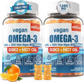 Vegan Omega 3 Gummies 1280mg + Vitamin D3 K2, Algae EPA & DHA, Sugar Free, 2 Pack B642636