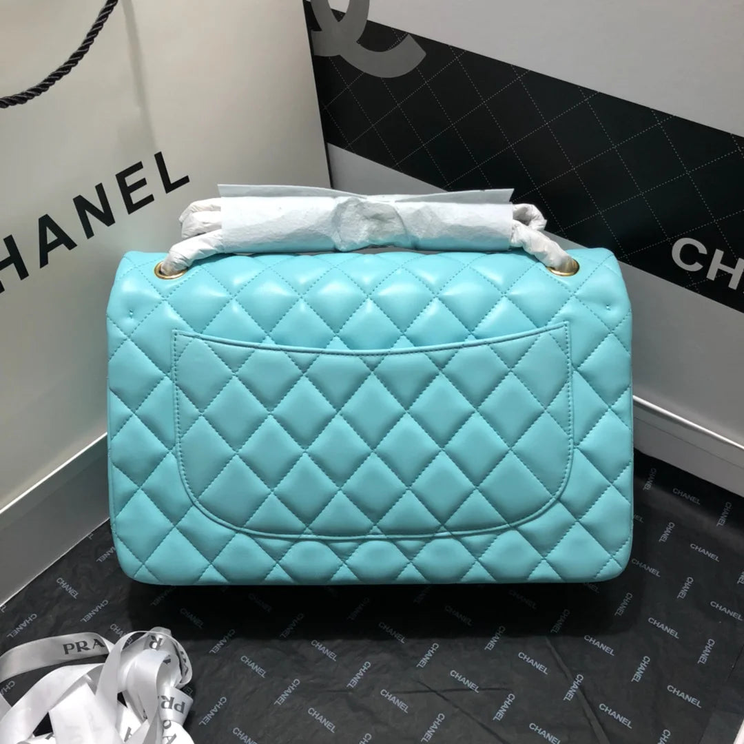 Large Classic Handbag Gold Hardware Blue 11.8in/30cm D873