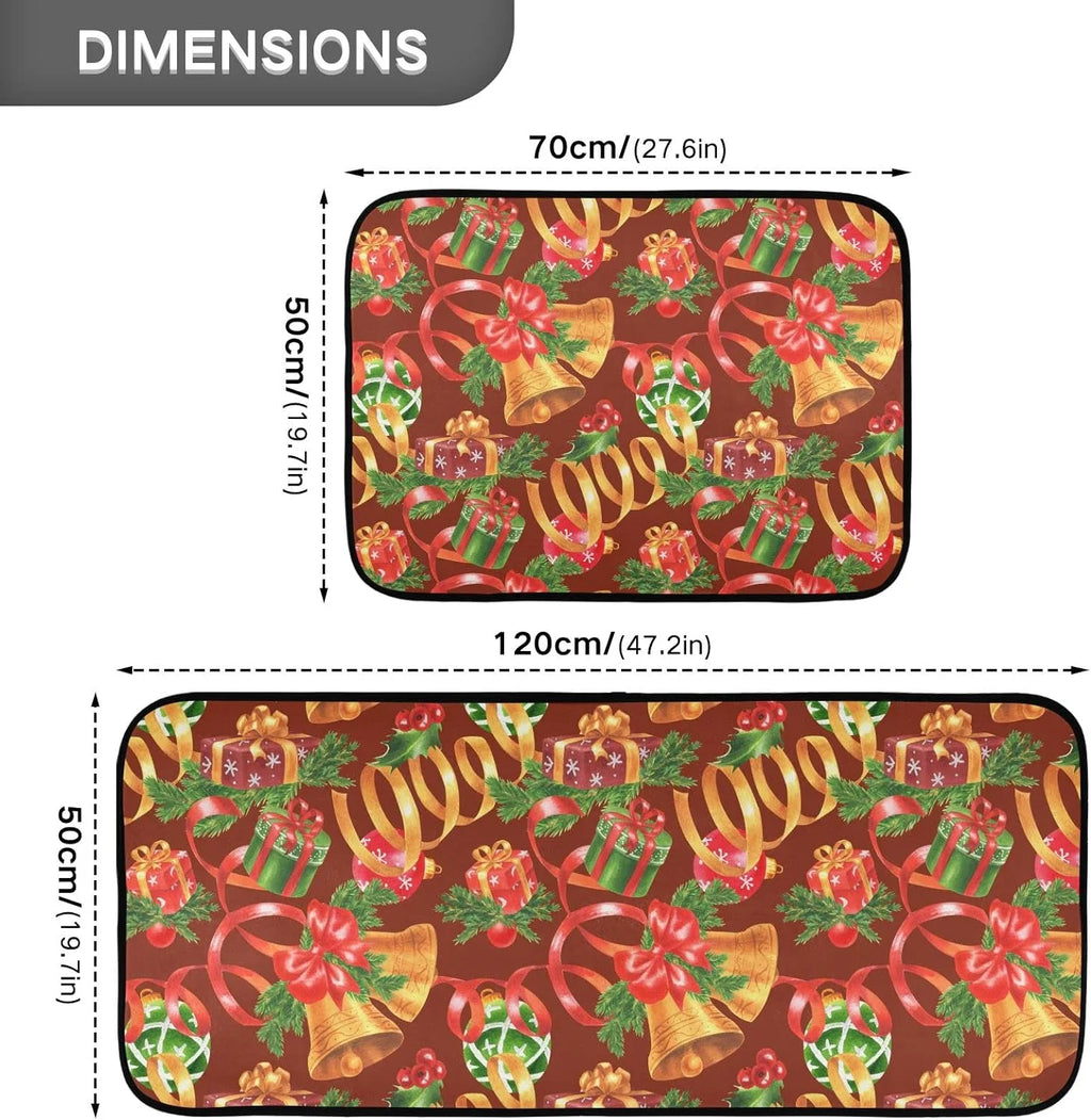Christmas Jingling Bells Kitchen Mats Set of 2 Anti Fatigue Non Slip Floor Runner Rug 19.7x27.6 Inch + 19.7x47.2 Inch S993777