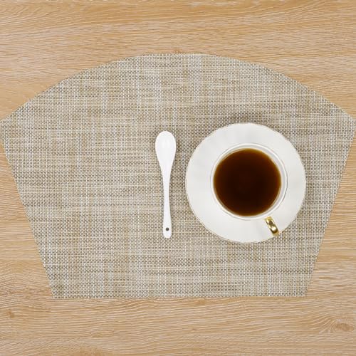 Round Table Placemats Set of 4 Non Slip Heat Resistant Woven Vinyl Metallic Golden Table Mats O317093