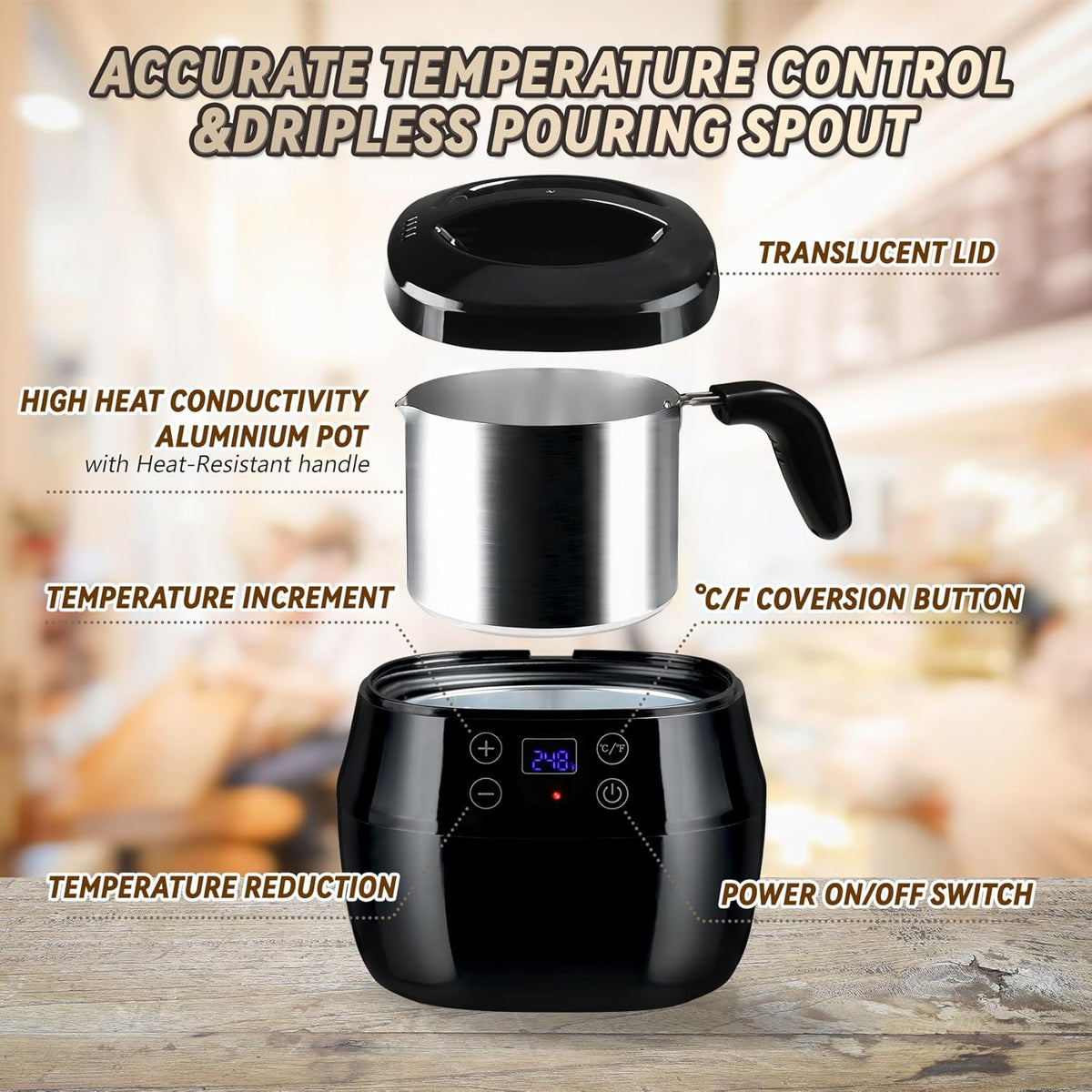 1L 200W Aluminum Wax Melting Pot with Touch Screen Digital Temperature Display Z96528