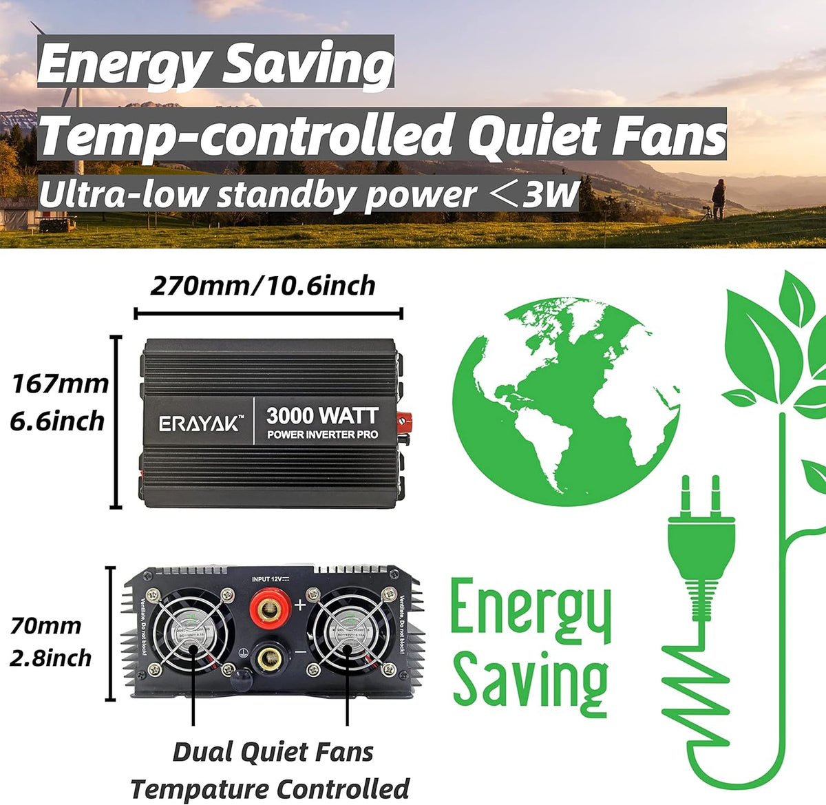 1500W Power Inverter 12v to 110v Modified Sine Wave M4708