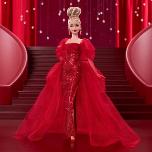Glittery Red Tulle Gown Doll with Blonde Hair P3533