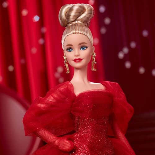 Glittery Red Tulle Gown Doll with Blonde Hair P3533