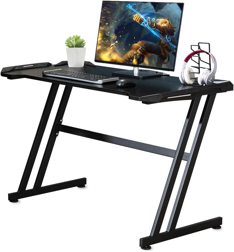 47 Ergonomic Z Shape Gaming Desk with Carbon Fiber Surface T309056