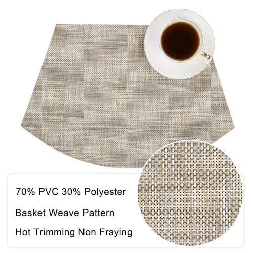 Round Table Placemats Set of 4 Non Slip Heat Resistant Woven Vinyl Metallic Golden Table Mats O317093