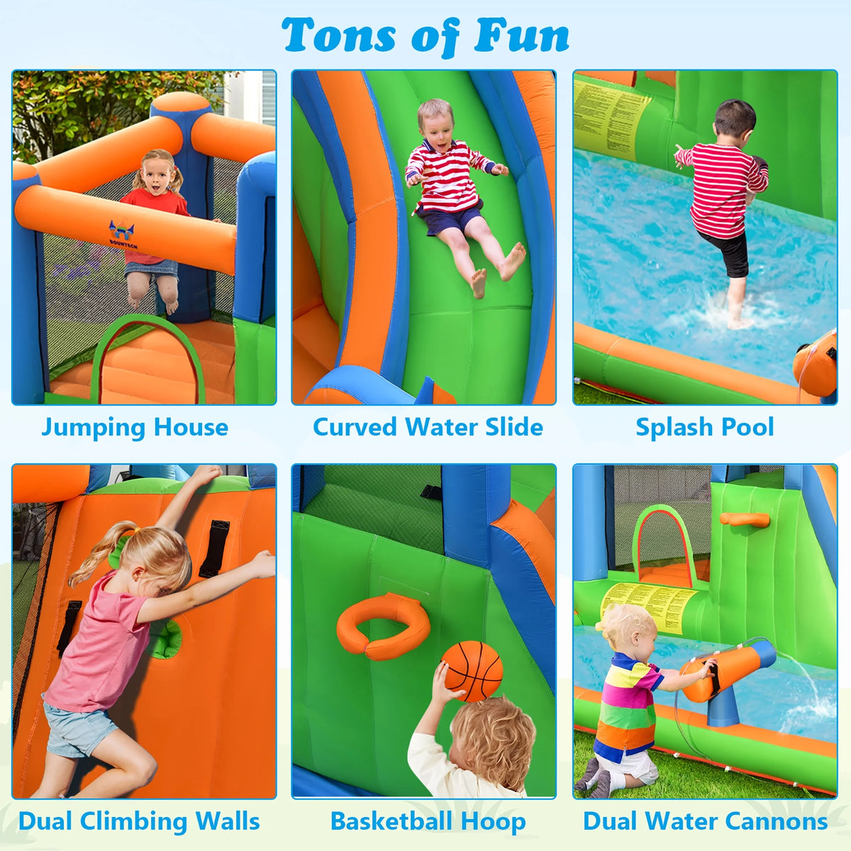 Inflatable Water Slide Bounce Castle with Dual Climbing Walls and 735W Blower W92393