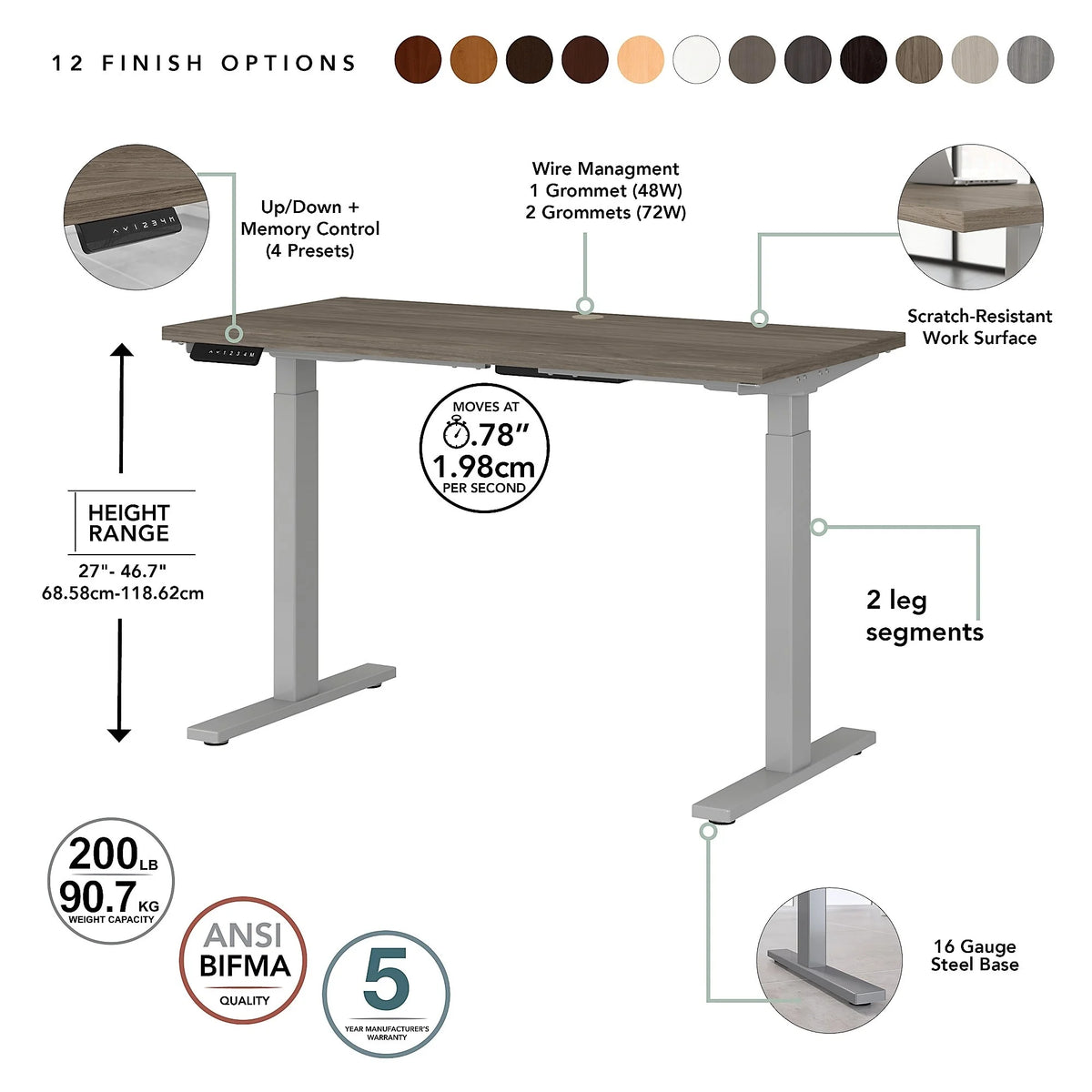 Adjustable Desk in Modern Hickory F9006