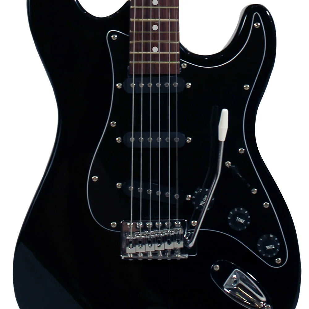 Black Electric Guitar with Amp, Case, and Cable U1437