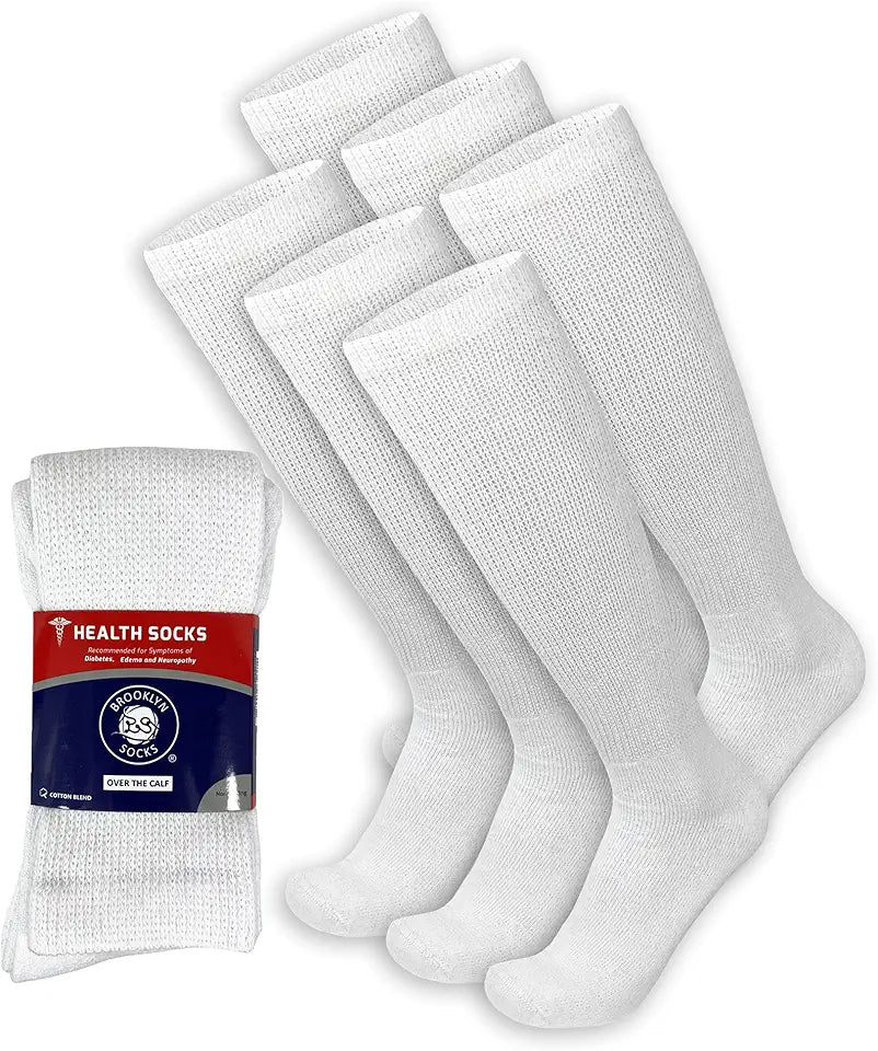 6 Pairs Over The Calf Knee High Cotton Socks White O449