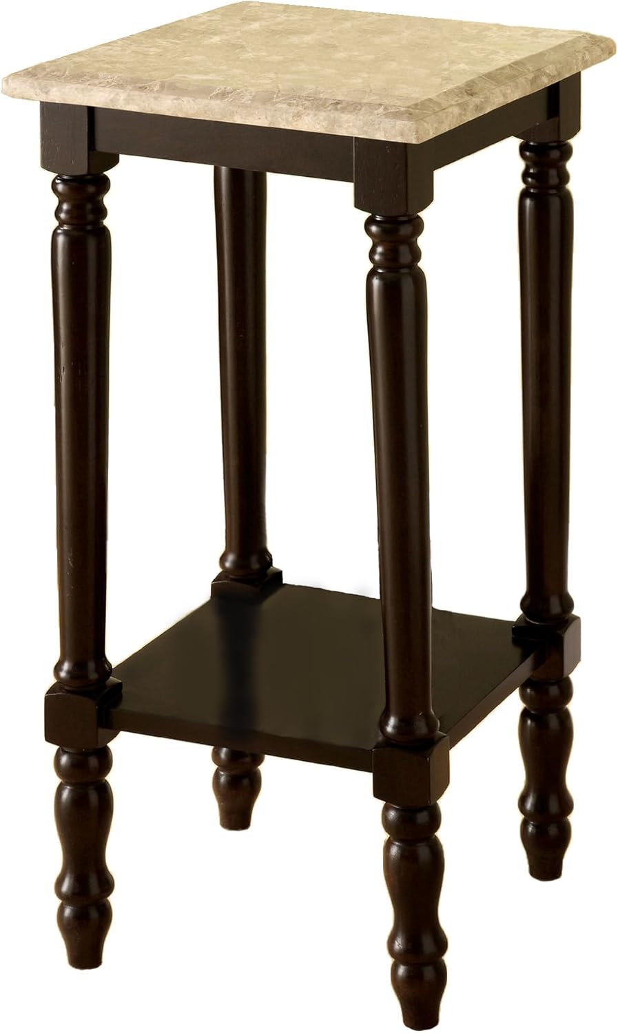 Round Stand with Genuine Marble Top, Dark Cherry Finish X56006