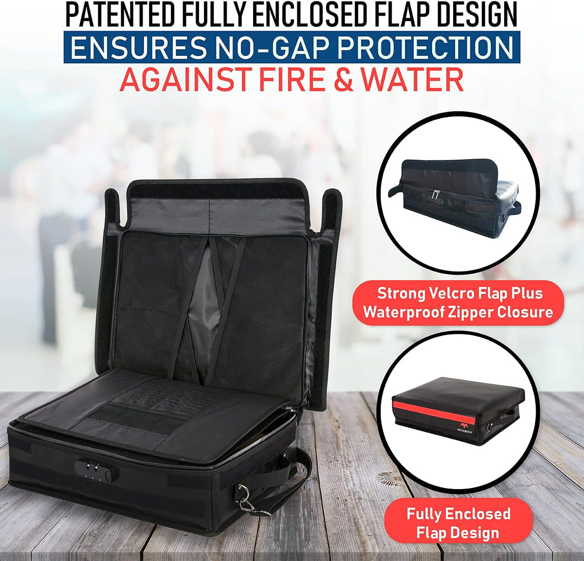 Fireproof Document Organizer Bag with Lock, 3-Layer File Storage Box, Waterproof File Holder, 17.5 x 13 x 5” Y7734