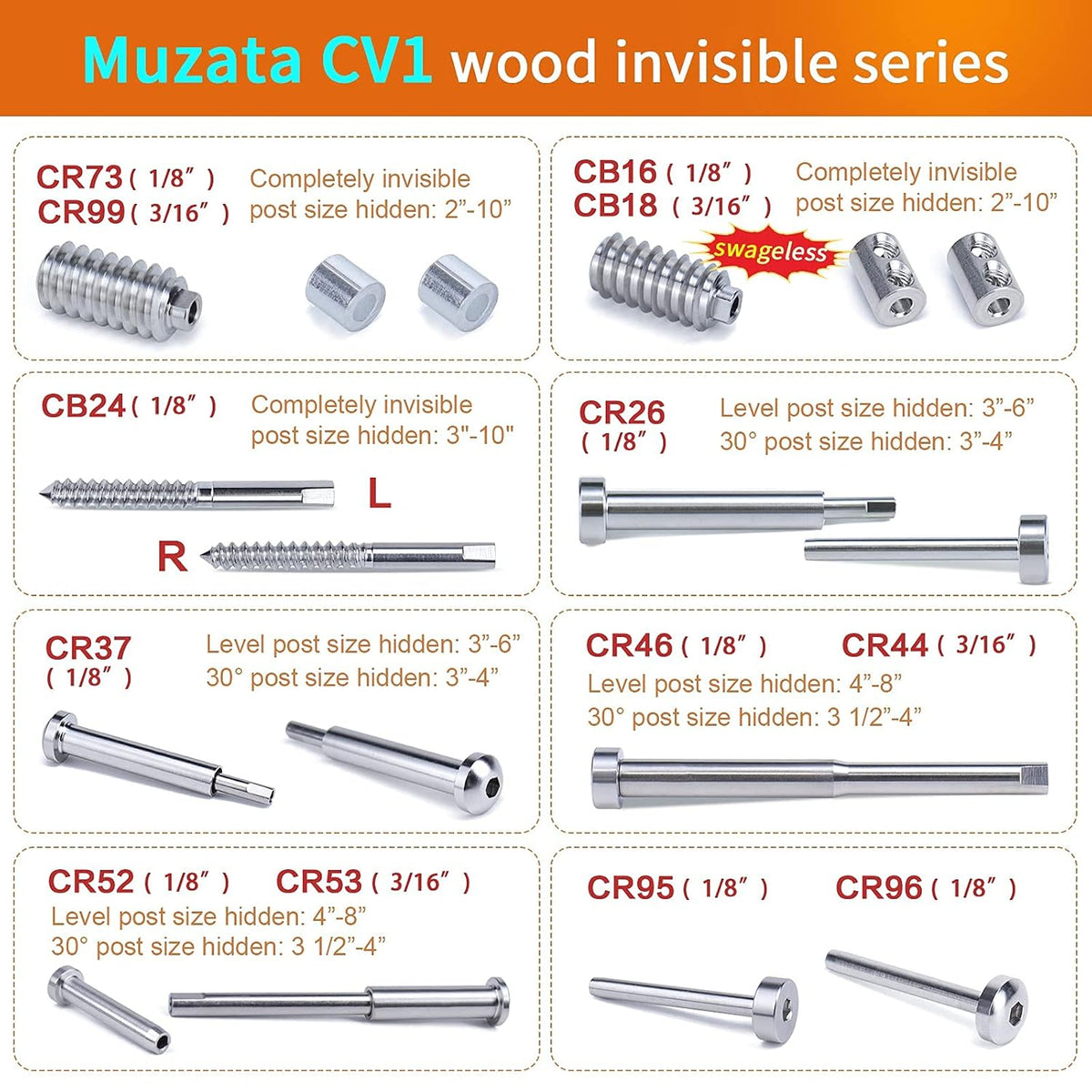 Invisible Cable Railing Kit 1/8" Swage Tensioner T316 Stainless Steel Z444517