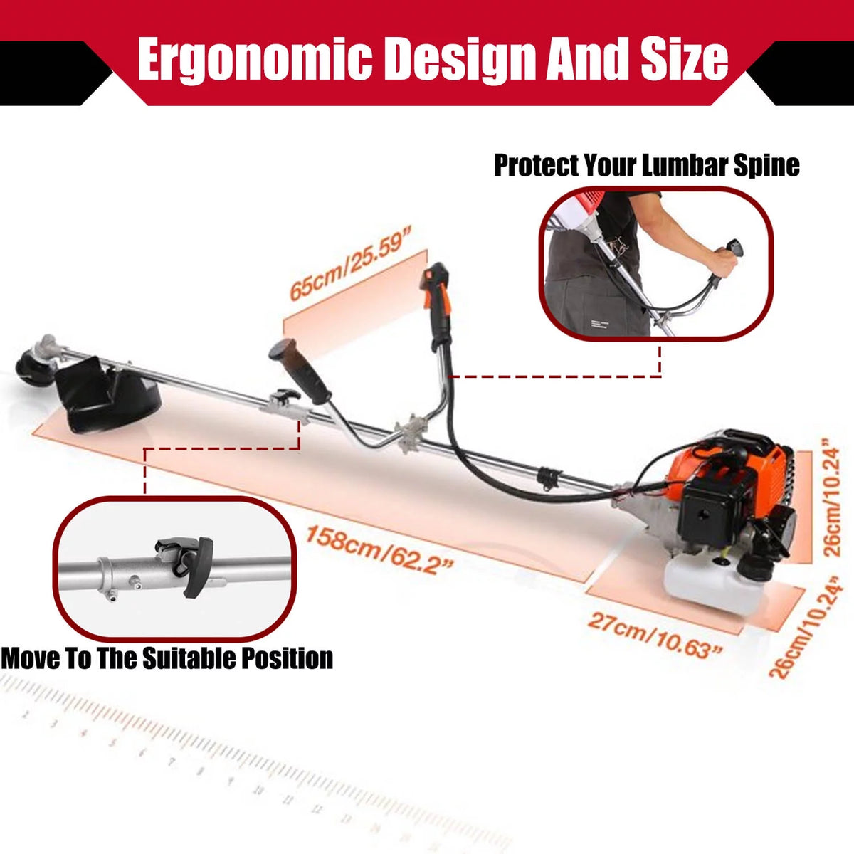 58cc Gas Powered 4-in-1 String Trimmer with 4 Detachable Head G6835