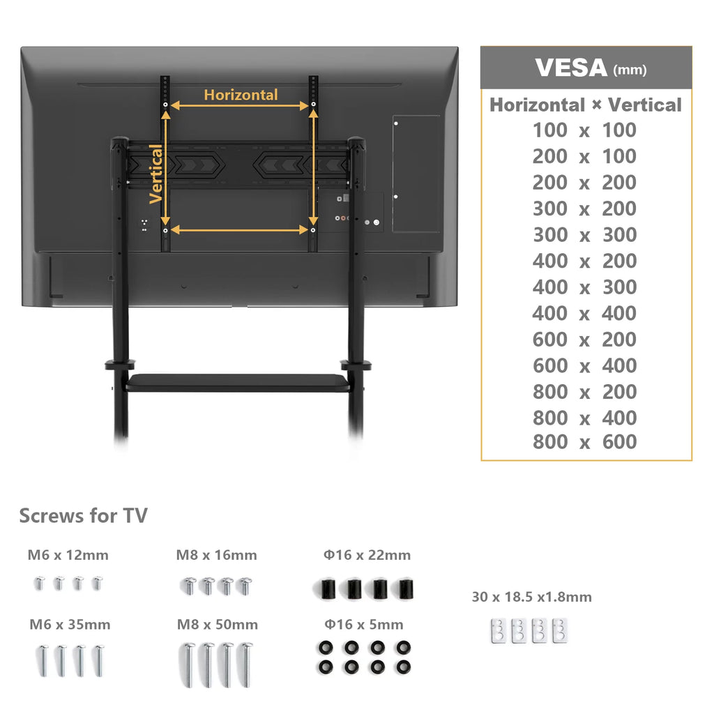 Black Rolling Mobile TV Stand for 55 to 90 inch Flat Screen TVs X51463