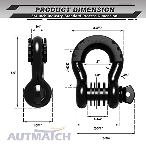 3/4" D Ring Shackle 2 Pack with 7/8" Screw Pin and Isolator Washers Y2473