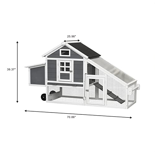Chicken Coop with Run & Wheels, Two-Tier Large Chicken Duck House Rabbit Hutch Poultry Cage with Nesting Box and Side Door A6884