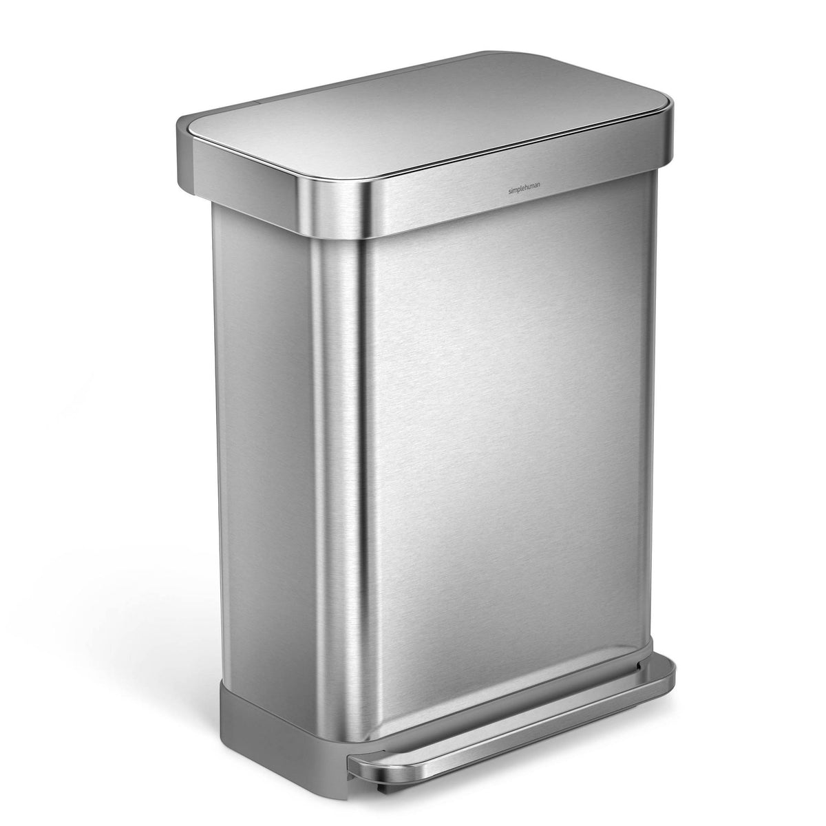 55L Rectangular Step Trash Can Brushed Silver D795